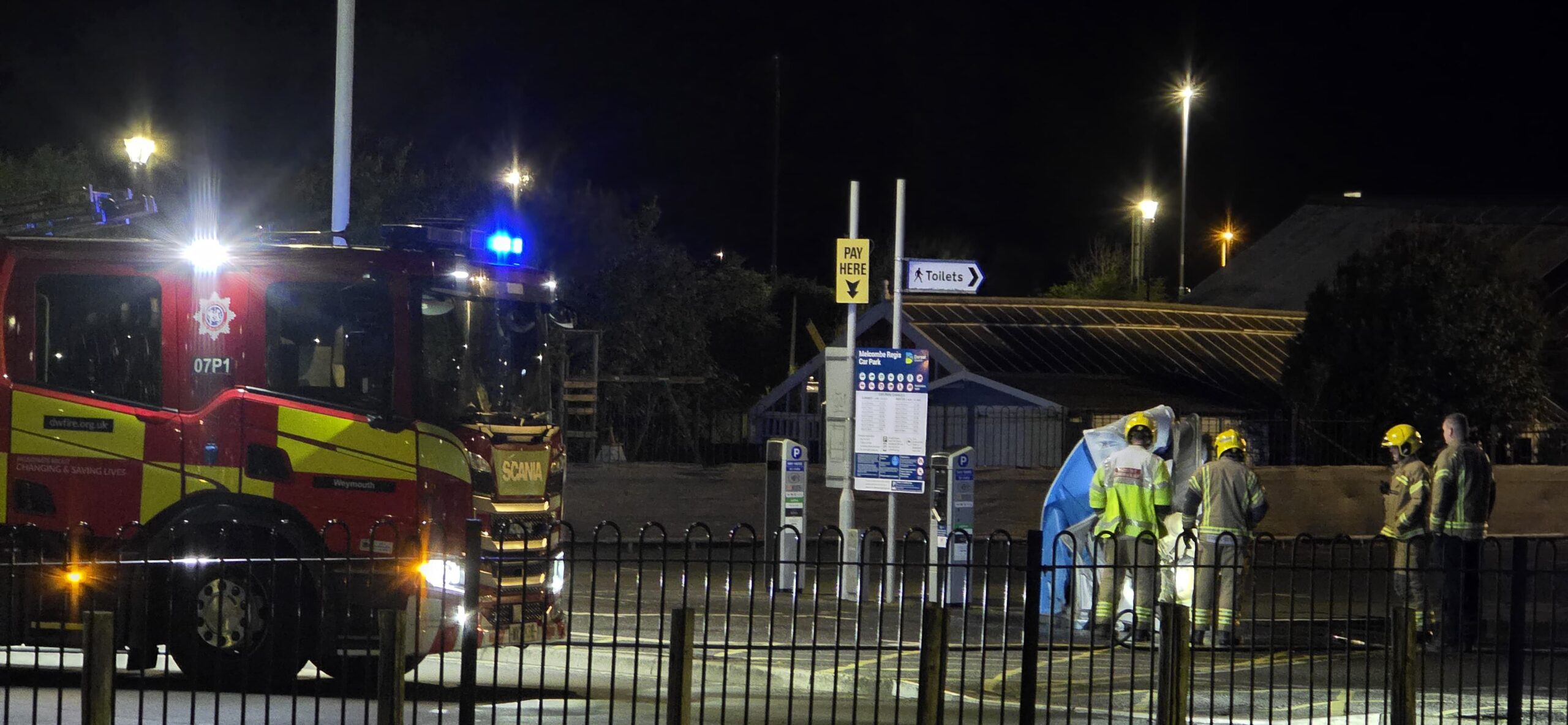 Fire crews tackle blaze at car park loo